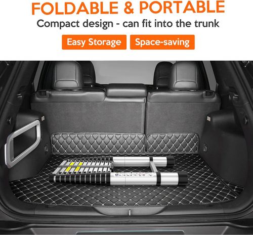 Telescoping Ladder, 8.5FT Aluminum Lightweight Extension Ladder, One-Button Retraction Collapsible Ladder, 375 LBS Capacity with Non-Slip Feet, Portable Compact Ladders for Home, RV, Loft