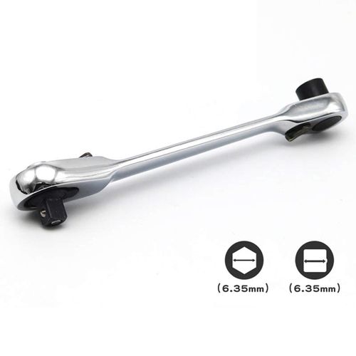 Mini Double Headed Ratchet Wrench , 1/4 Inch 72 Tooth Drive Socket and Screwdriver Bit Ratchet Set Rotator 5 Degrees Quick Install Release Ratchet Accessories Tool Silver