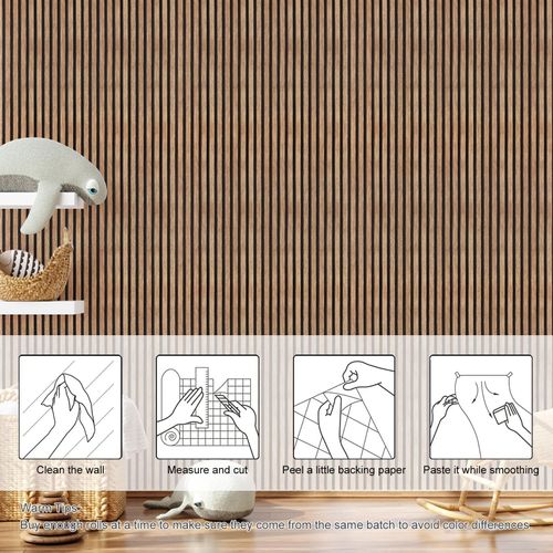 Wood-Grain Wall Sticker, Self-Adhesive Faux Wood Wallpaper, Waterproof and Moisture-Resistant Peel-and-Stick Decor for Living Room, Bedroom, and Kitchen