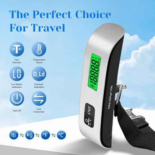 Digital Luggage Scale - 110 LB Industrial Baggage Scale with Backlit LCD, Data Lock, Hook & Strap Hang, 0.1lb/50g Precision, Dark-Light Readable, Pounds/Kgs for Traveling Gadgets, Portable Travel Gear
