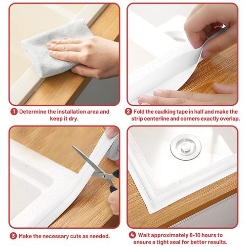 3 Rolls Caulk Tape Self Adhesive, Toilet Caulking Strip Waterproof, Sealant Tape for Bathroom, Bathtub, Toilet, Shower, Countertop, Floor Tile, Wallpaper, with Sealing Tool (1.5" x 10.5Ft)