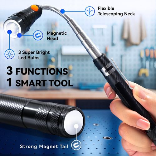 Extendable Magnetic Flashlight Magnet Pickup Tool, Gifts for Men, Telescopic and Flexible Gadget, Birthday Gifts for Men, Dad, Husband, Him, Women, Mechanic, Mens Birthday Gift Ideas