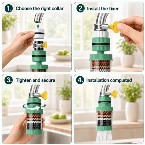 Upgrade Filtros De Agua para Tomar, Faucet Mount Filters, Activated Carbon, Tap Purifier Faucet Tap Filter Splashproof 360 Degree Rotation Water Saving Bubbler for Home Kitchen Bathroom(4PCS)