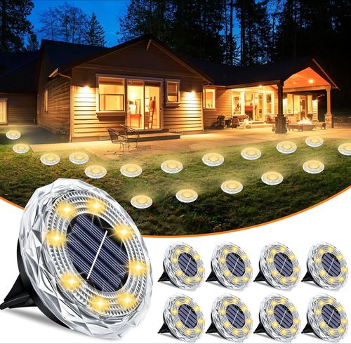 Solar Ground Lights Outdoor, Pathway Lights 8 Pack , IP65 Waterproof Landscape Lighting for Walkway, Driveway, Pathway, Garden, Backyard Decor- Transparent Lampshade