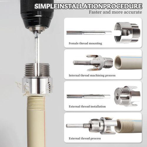 3Pcs PVC Pipe Threader Kit, 1/2, 3/4 and 1 Inch Pipe Thread Cutting Tool, Integrated Internal and External, Pipe Tapping and Threading Tool, Electric Drill Style Dual Function, PVC Cutting Tool