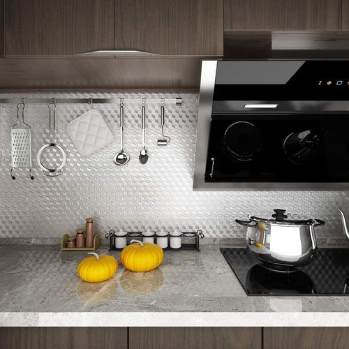 Waterproof Kitchen Stickers for Cabinets Heat Resistant Backsplash Wallpaper for Kitchen Wall Self Adhesive Shelf Drawer Liner Stove Silver Contact Paper 15.8x393.7 Aluminum Foil Sink Cover
