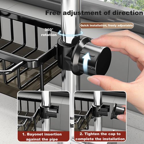 Sink Organizer Rack,Hanging Faucet Drain Rack with Drip Tray , Stainless Steel Detachable Sink Faucet Sponge Holder Over Faucet for Kitchen and Bathroom,Scrubbers, Soap,Brush