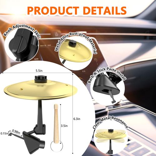 Car Crash Cymbal, Car Crash Cymbal Air Vent, Car Symbol Drum Cymbal Air Vent, Tlkiaa Easy Clip-On Mini Cymbal for Music Lovers, Compact Durable Car Accessory Percussion Instrument Christmas Gift