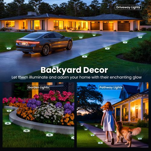 Solar Ground Lights Outdoor, Pathway Lights 8 Pack , IP65 Waterproof Landscape Lighting for Walkway, Driveway, Pathway, Garden, Backyard Decor- Transparent Lampshade