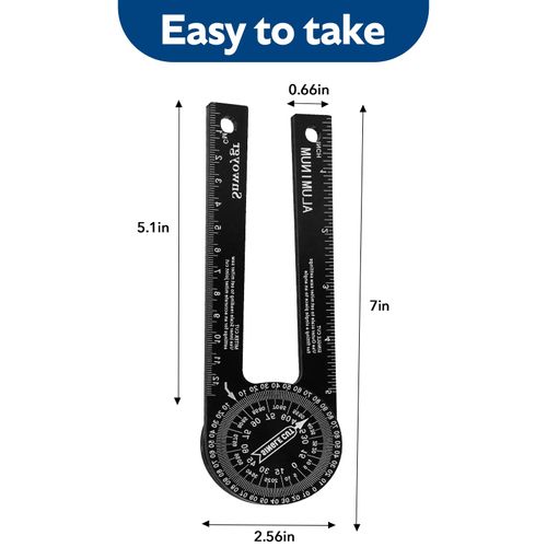 Aluminum Miter Saw Protractor | 7-Inch Rust Proof Angle Finder Featuring Precision Laser Engraved Scales Professional Miter Saw Protractor with Measuring Rulers for Angle Finder Carpentry, Crown Molding Tool & Baseboard building trade men