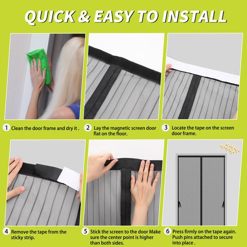 Magnetic Screen Door, Door Screen Magnetic Closure-Keeps Bugs Out Let Breeze in, Heavy Duty Mesh - Pet and Kid Friendly, Works with Front Doors, Sliding Doors Fit Door Size 36 x 82 Inch