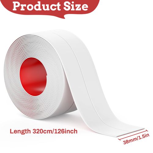3 Rolls Caulk Tape Self Adhesive, Toilet Caulking Strip Waterproof, Sealant Tape for Bathroom, Bathtub, Toilet, Shower, Countertop, Floor Tile, Wallpaper, with Sealing Tool (1.5" x 10.5Ft)