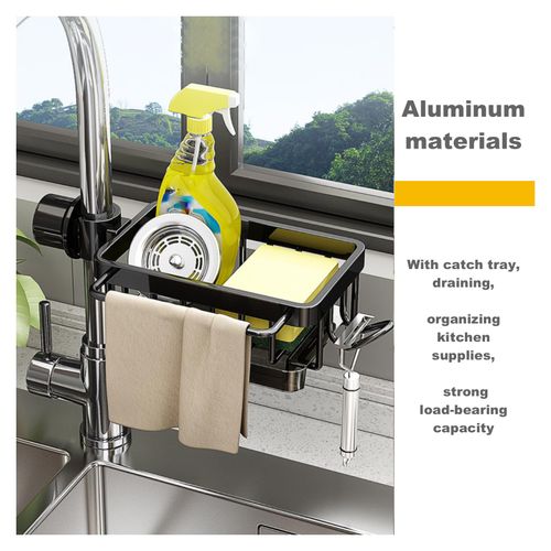 Sink Organizer Rack,Hanging Faucet Drain Rack with Drip Tray , Stainless Steel Detachable Sink Faucet Sponge Holder Over Faucet for Kitchen and Bathroom,Scrubbers, Soap,Brush