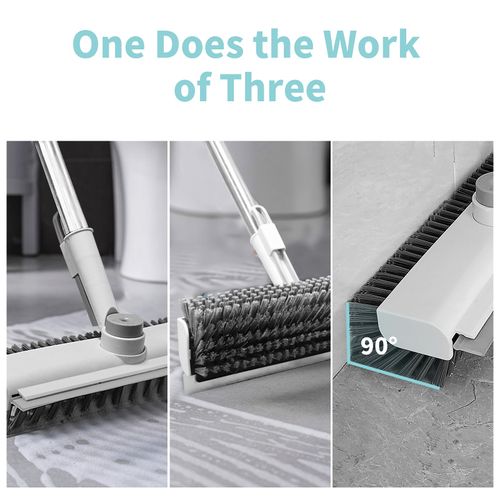 3-in-1 Floor Scrub Brush with Adjustable Durable Long Handle - 360°Rotating Scraper, Heavy-Duty Stiff Bristles, Scrubber Squeegee Combo for Faster Clean, Bathroom, Patio - Multifunctional Home Care Supplies Broom,home decor