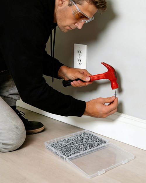 500pcs Double-Head Skirting Thread Seamless Nails, 2-Sided Nails with 5 Sleeve Tool,Invisible Double Headed Trim Seamless Pins for Seamless Baseboard Installation, Molding & Wall Panels.