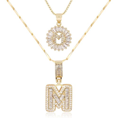 Letter Necklace 14k Gold Plated, Bling Dainty Necklaces Trendy Chunky Custom Name Necklace Personalized Round Circle Pendant Zirconia Letters Name Crystal Jewelry Gifts for Women