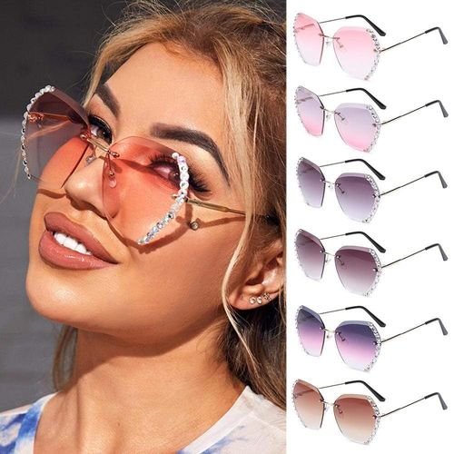 Retro Diamond Rimless Oversized Sun Glasses bee