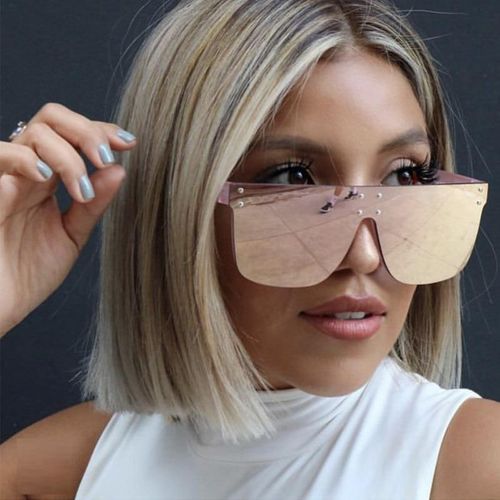 Fashion Unique Rivet Square Sunglasses Women Designer Flat Top Oversized Pink Sun Glasses