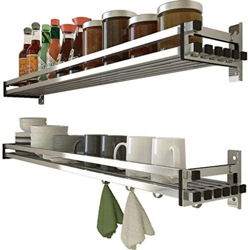 304 Stainless Steel Bathroom Shelf, Spice Rack Removable for easy installation with 3 hooks.