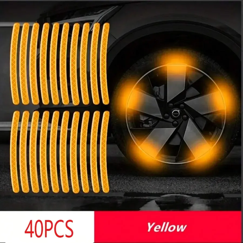 40pcs High-Visibility Reflective Wheel Stickers For Cars, Universal Car Wheel Hub Reflective Decals, Night Safety Warning Reflector Stickers, Waterproof Sunscreen Durable Reflective Strip for Car SUV Truck Motorcycle, Easy to Install Self-Adhesive Wheel Decorative Safety Accessories to Improve Night Driving Visibility