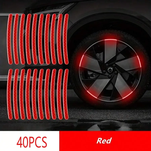 40pcs High-Visibility Reflective Wheel Stickers For Cars, Universal Car Wheel Hub Reflective Decals, Night Safety Warning Reflector Stickers, Waterproof Sunscreen Durable Reflective Strip for Car SUV Truck Motorcycle, Easy to Install Self-Adhesive Wheel Decorative Safety Accessories to Improve Night Driving Visibility
