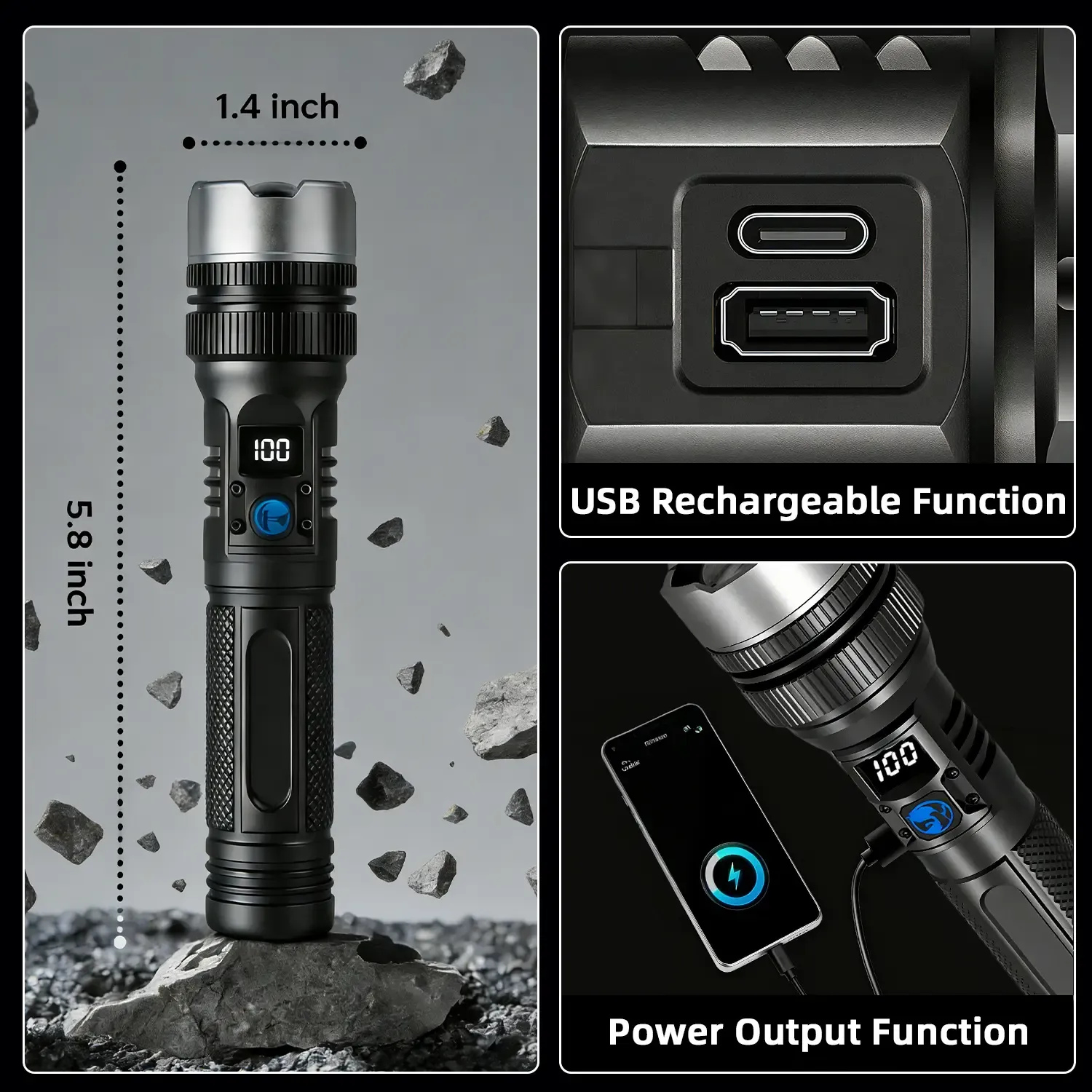 ⚡ Portable 2-in-1 Flashlight & Power Bank, Waterproof Outdoor Light