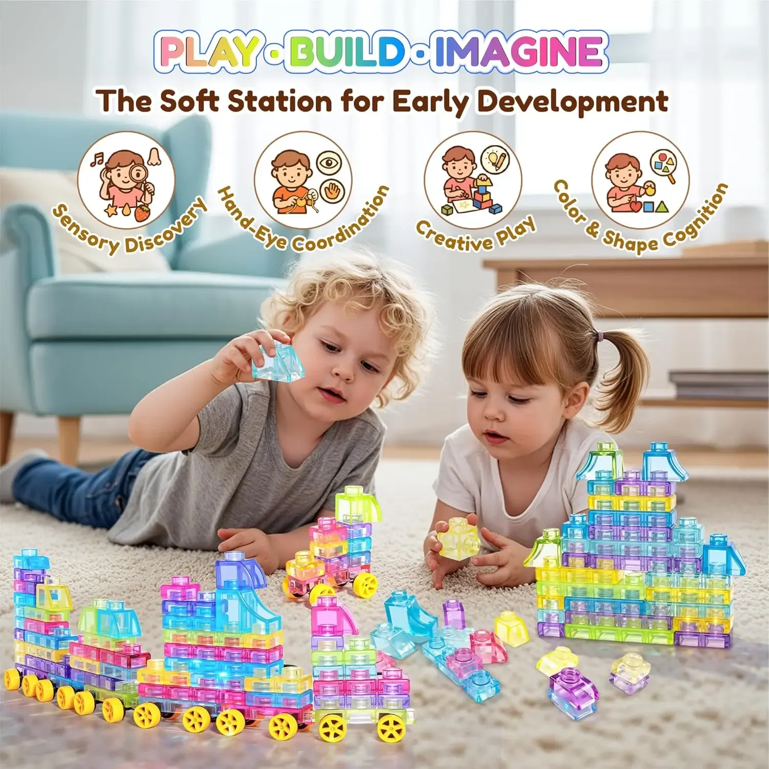 🧸 JOYSPOT Soft Jelly Blocks, Kids Squishy Bath Toy 3+