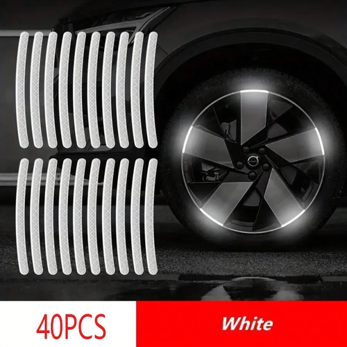 40pcs High-Visibility Reflective Wheel Stickers For Cars, Universal Car Wheel Hub Reflective Decals, Night Safety Warning Reflector Stickers, Waterproof Sunscreen Durable Reflective Strip for Car SUV Truck Motorcycle, Easy to Install Self-Adhesive Wheel Decorative Safety Accessories to Improve Night Driving Visibility