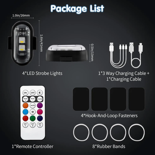 LED Aircraft Strobe Light RGB Wireless Remote Control Warning Light for Bike Car Motorcycle, High Brightness Anti-Collision Safety Flash Light, Universal Waterproof Strobe Lamp for Cycling Driving Outdoor Emergency Signal Light, Rechargeable RGB Flashing Light with Remote for Scooter ATV Boat Vehicle Safety