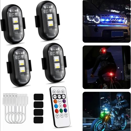 LED Aircraft Strobe Light RGB Wireless Remote Control Warning Light for Bike Car Motorcycle, High Brightness Anti-Collision Safety Flash Light, Universal Waterproof Strobe Lamp for Cycling Driving Outdoor Emergency Signal Light, Rechargeable RGB Flashing Light with Remote for Scooter ATV Boat Vehicle Safety