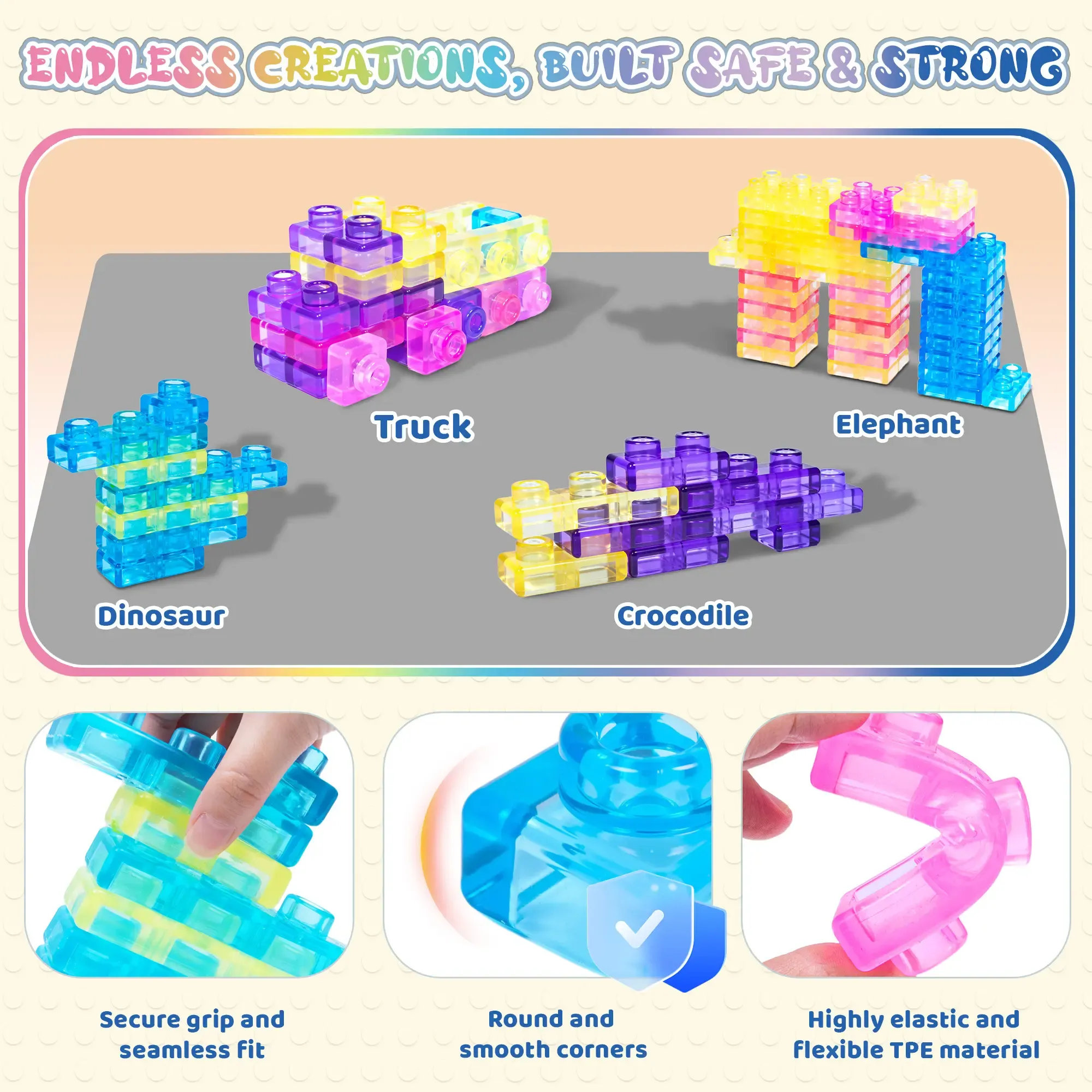 🧸 JOYSPOT Soft Jelly Blocks, Kids Squishy Bath Toy 3+