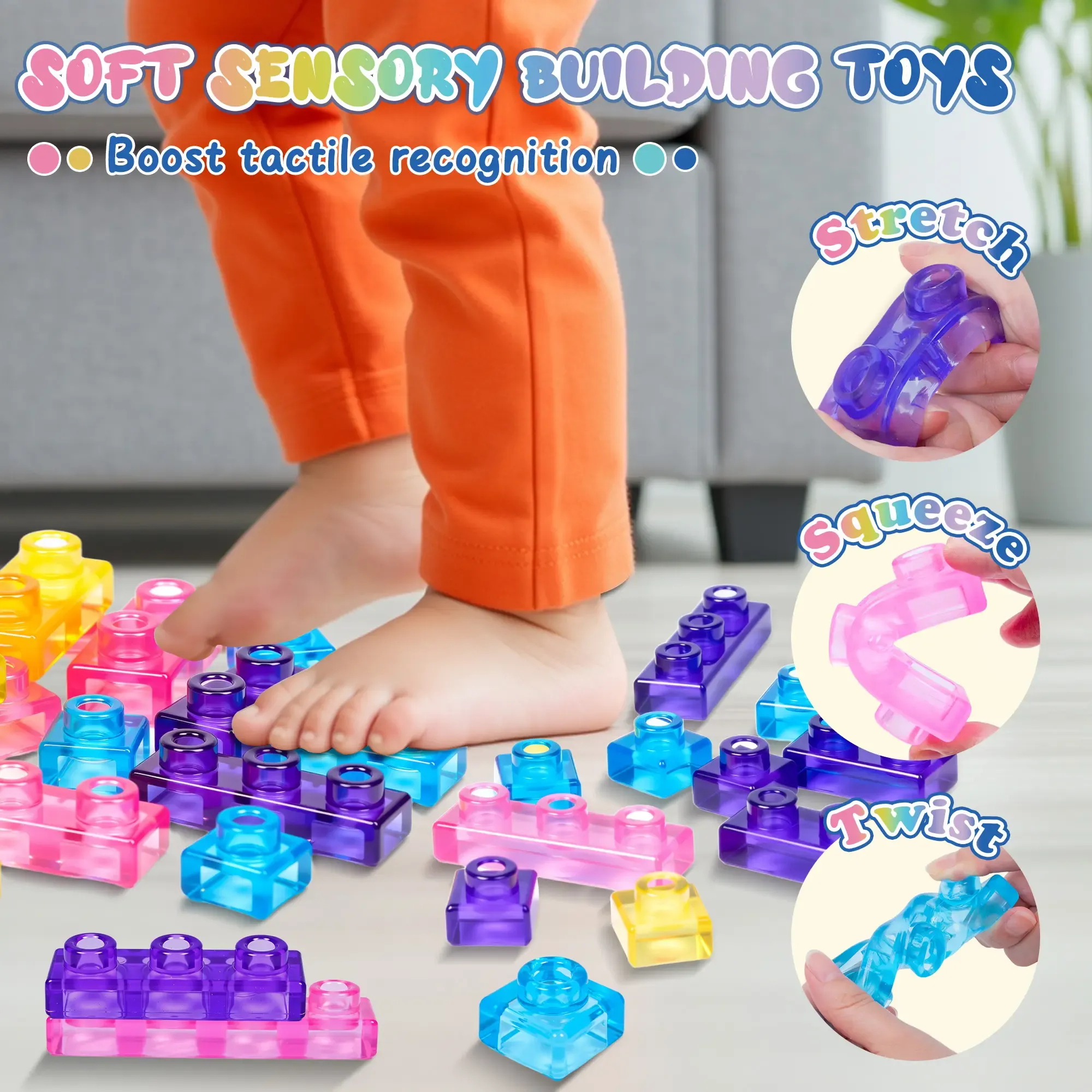 🧸 JOYSPOT Soft Jelly Blocks, Kids Squishy Bath Toy 3+
