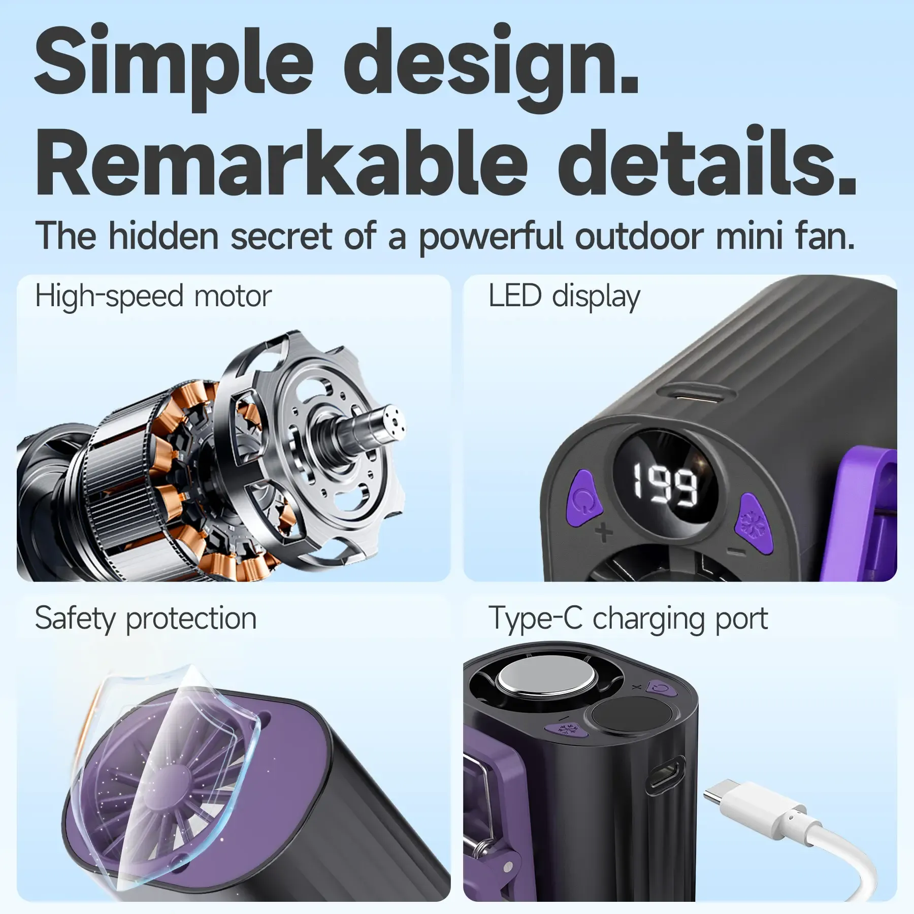 ☀️ Car Clip On Fan with LED, Adjustable Speed, USB Powered