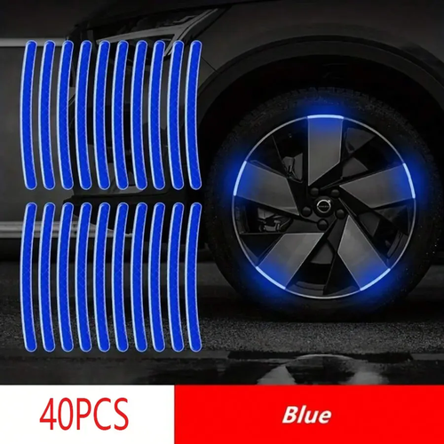 40pcs High-Visibility Reflective Wheel Stickers For Cars, Universal Car Wheel Hub Reflective Decals, Night Safety Warning Reflector Stickers, Waterproof Sunscreen Durable Reflective Strip for Car SUV Truck Motorcycle, Easy to Install Self-Adhesive Wheel Decorative Safety Accessories to Improve Night Driving Visibility