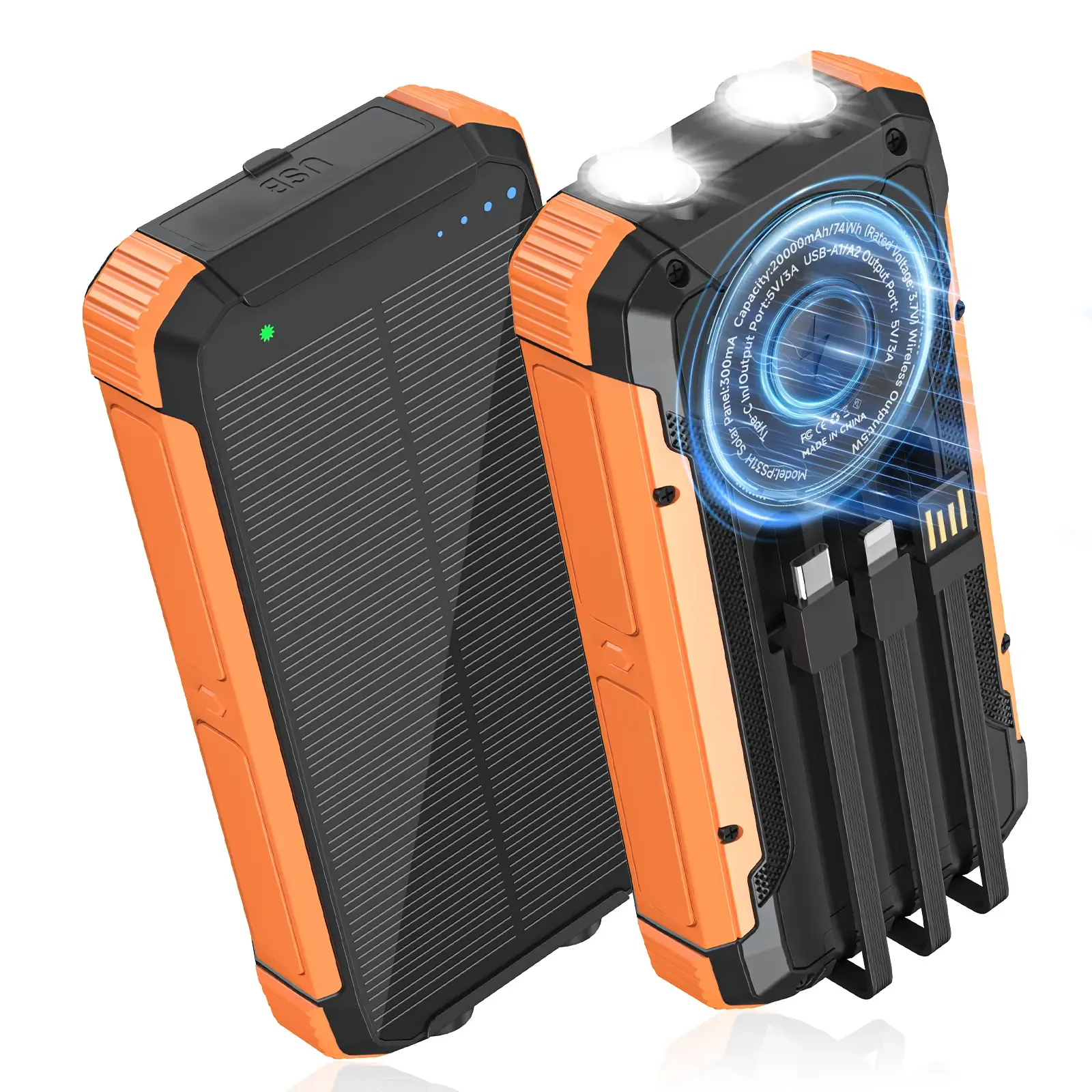 ⚡ 20000mAh Solar Power Bank, 4 Panels, All Phones Compatible