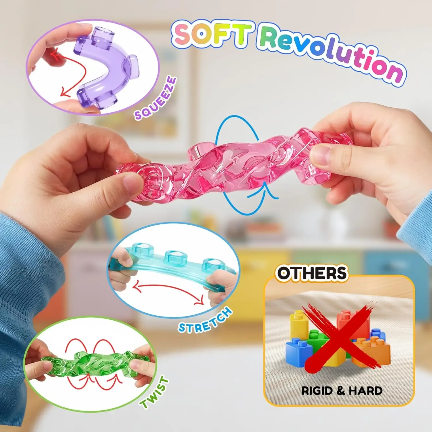 🧸 JOYSPOT Soft Jelly Blocks, Kids Squishy Bath Toy 3+