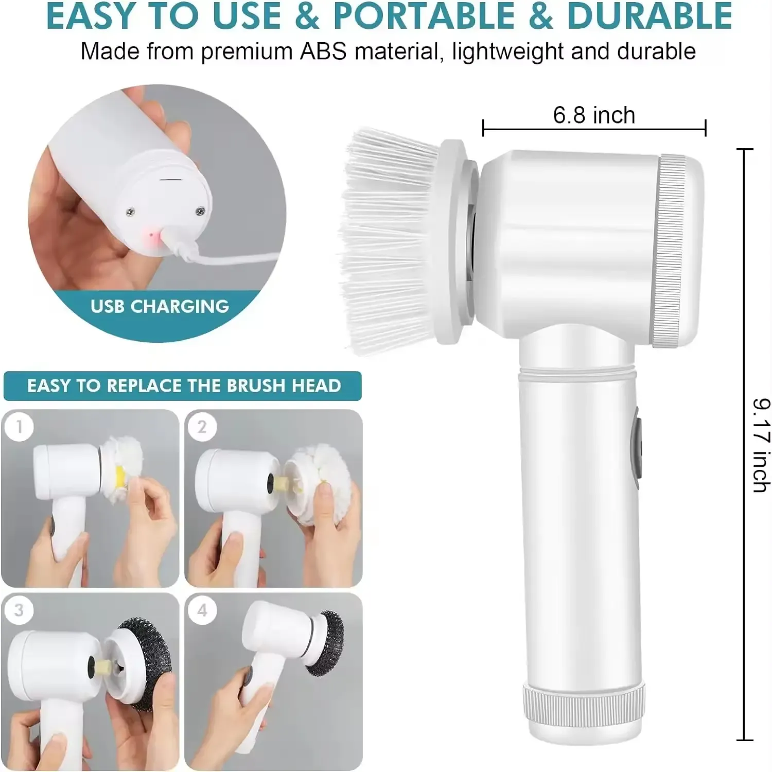 Handheld 5 In 1 Electric Cleaning Brush Kitchen and Bathroom Sink Scrub Kitchen Cleaning Tool with USB Charging