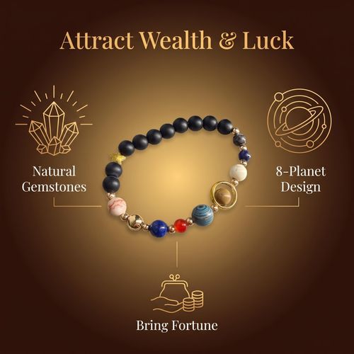 3-Piece Sacred Gift Box: 8 Planets Natural Stone Bracelet, 18K Gold Plated Cinnabar Red String & Blessed Amulet, Bring Fortune & Safety for Men Women