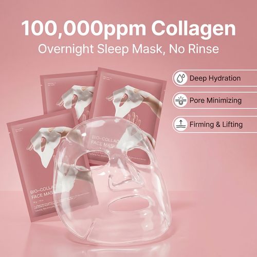 4-Pack | Korean Bio-Collagen Hydrogel Mask, Overnight Use, Lifting & Pore Minimizing, Moisturizing & Repairing Transparent Mask