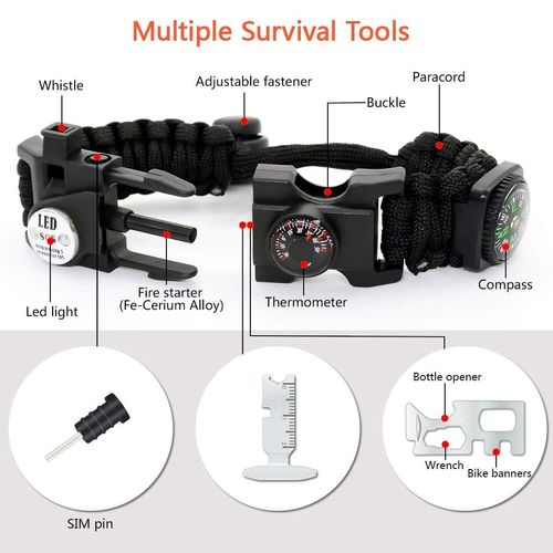 Outdoor camping multi-purpose adjustable tactical lifebuoy bracelet with thermometer