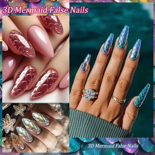 European and American nail art 3D fish scale almond nail ballet nail wearing nail long shaping nail plate