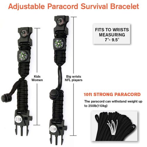 Outdoor camping multi-purpose adjustable tactical lifebuoy bracelet with thermometer