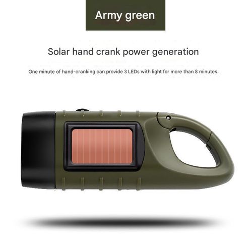 Solar powered hand cranked outdoor rescue flashlight, portable recoil multi-purpose LED household emergency light, strong light illumination