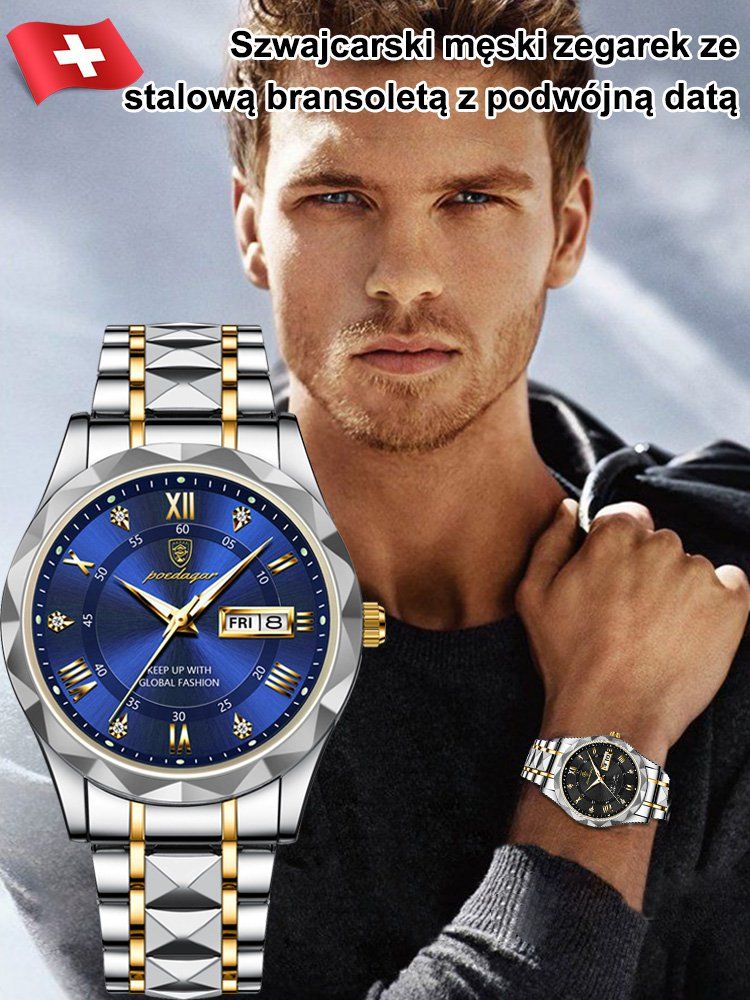 2024 New Fashion Business Men's Stainless Steel Calendar Waterproof Quartz Watch