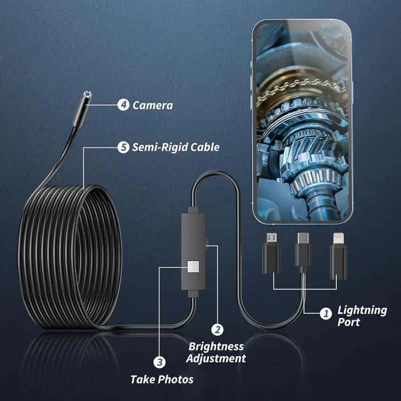 Plug-and-Play Endoscope Camera – Compatible with Android & iPhone & ipad for Direct Connection