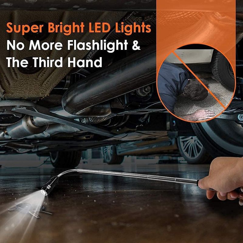 Telescopic magnetic pickup tool with light