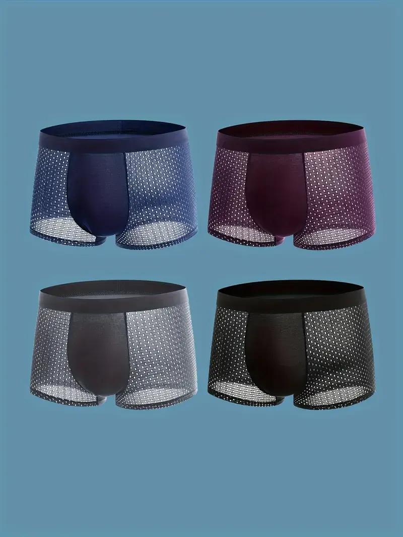 4PCS Men's Ice Silk Cool Boxer Briefs Shorts, Mesh Thin Breathable Comfy Quick Drying Boxer Trunks, Sports Panties, Men's Underwear👉