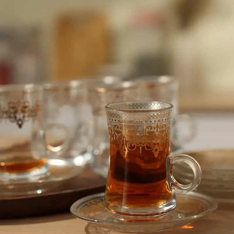 High-end vintage glass set coffee cup and saucer