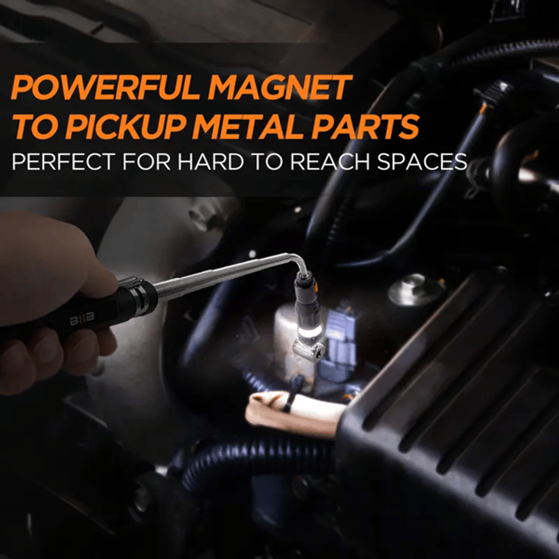 Telescopic magnetic pickup tool with light