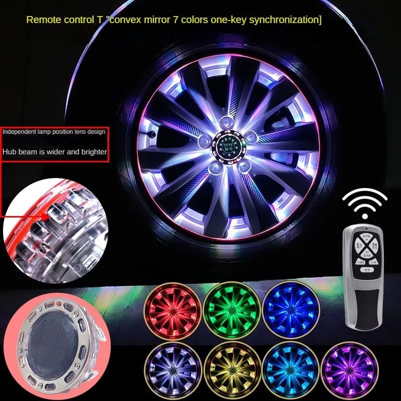 Smart Remote Control RGB Solar Car Hub Light 4-Piece Set